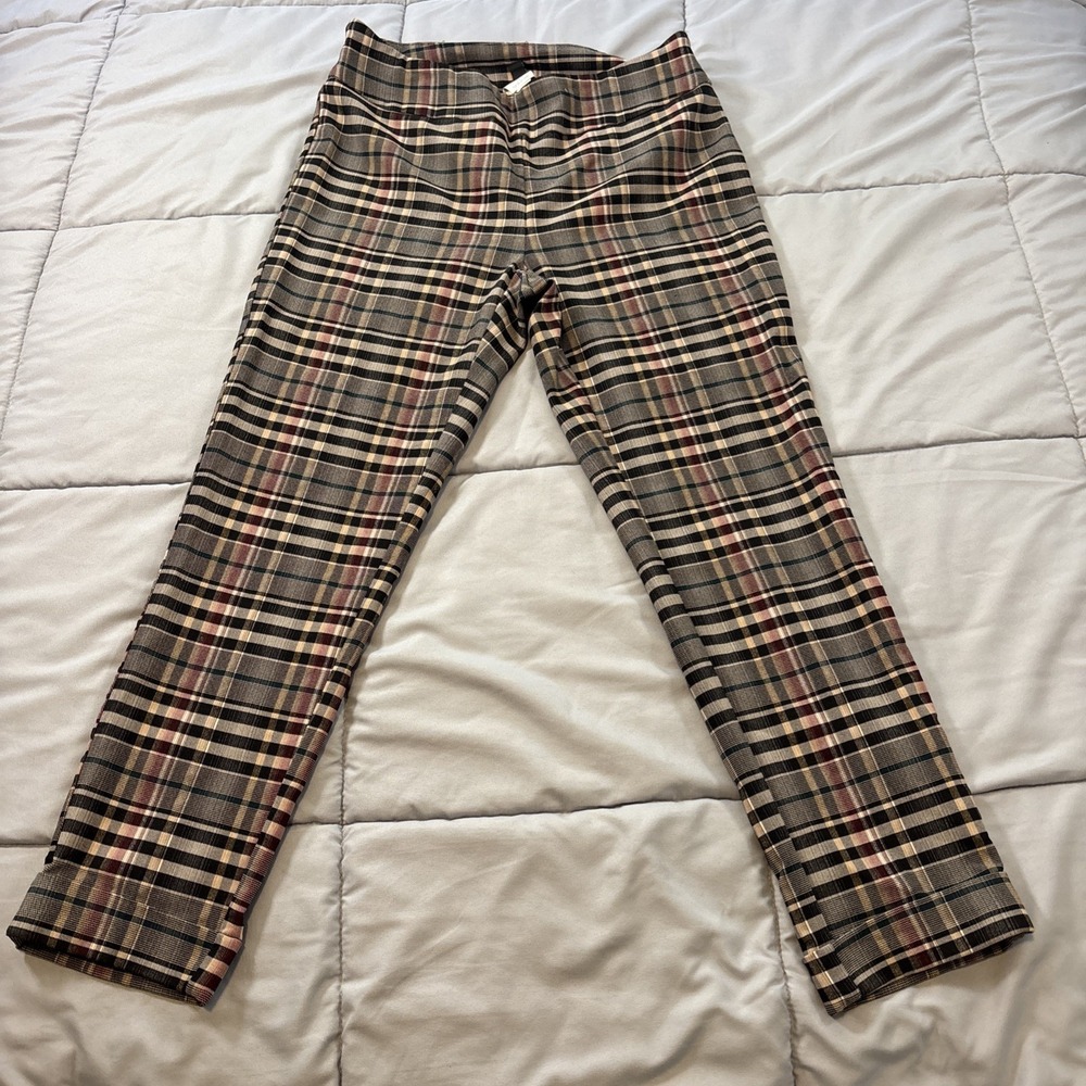 Tribal Womens Plus Size 14W Black & Brown Plaid Cuffed Bottom Pull On Pants